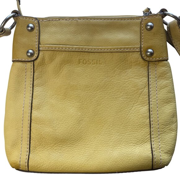 Fossil Womens Genuine Leather Yellow Crossbody Bag Adjustable Strap - Picture 3 of 16
